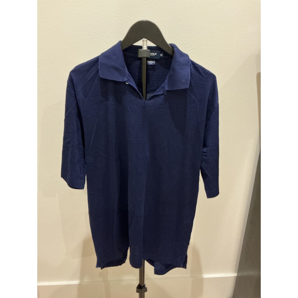 Polo Golf Ralph Lauren Mens Navy Blue Pima Cotton Striped V-Neck Polo Shirt M